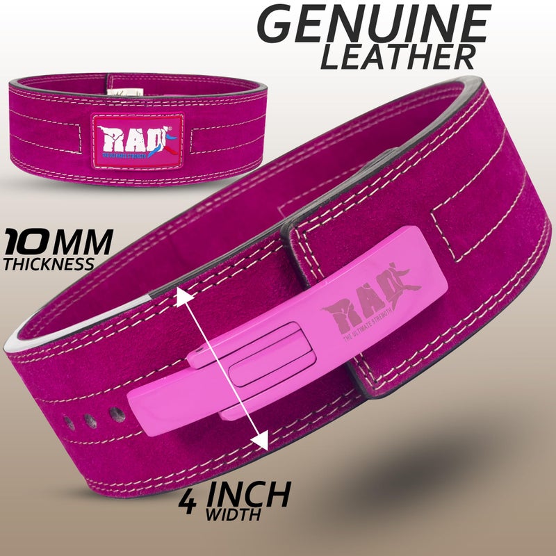 RAD Weight Lifting Belts Powerlifting and Weightlifting Belt with Lever Buckle, 10mm (Pink, Medium) - Image 2